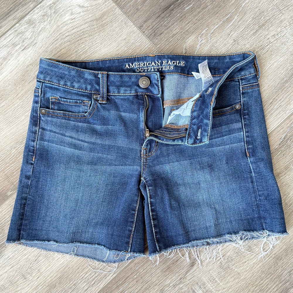 American Eagle Dark Wash Denim Midi Shorts